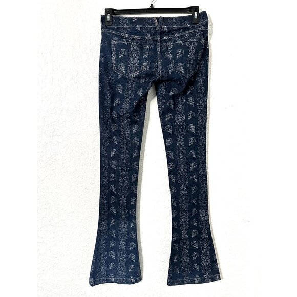 Free People Women's Silver City Foiled Flare Stretch Boho Blue Jeans Size 25 - Picture 3 of 6